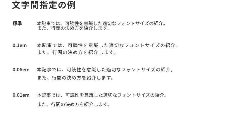 Webデザインの文字間指定例